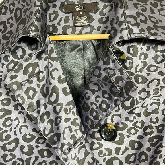 LUII Women’s Animal Print/Cheetah Trench Coat Gray/Black Size Small - Picture 11 of 13